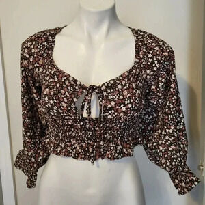 Storia Floral Boho Smocking Cropped Top(M)